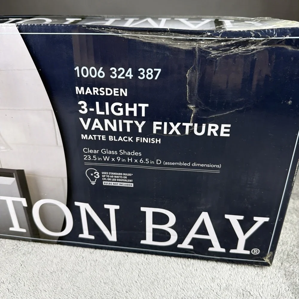 Hampton Bay Marsden 23.5 in. 3-Light Matte Black Vanity w/Clear Glass Shades